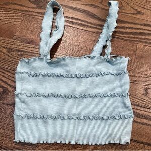 Zara Blue Ruffled Crop Tank Top